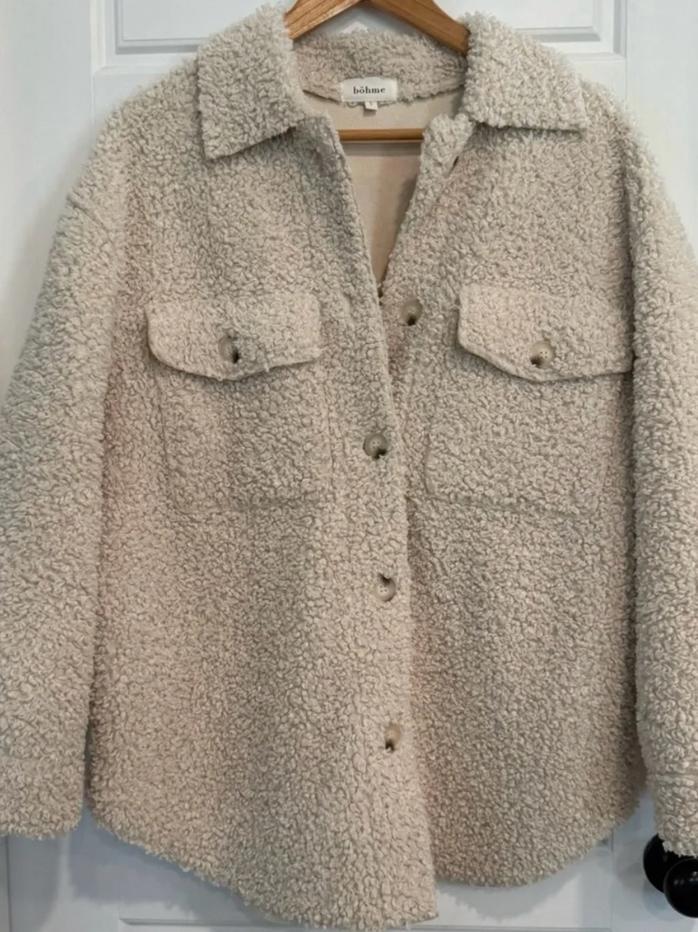 Bohme Cream Teddy Sherpa Shacket Jacket Oversized Button Up Small NWOT